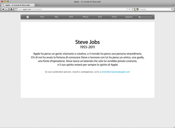 homepage Apple ricorda Steve Jobs